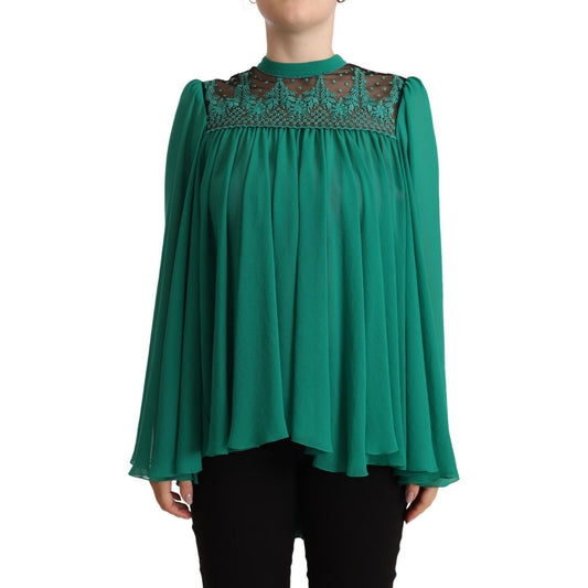Philosophy Green Lace Polyester Long Sleeves Pleated Top Blouse