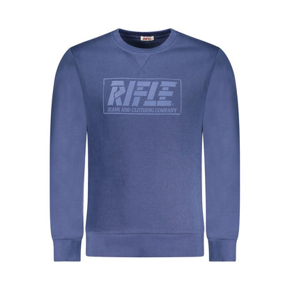 Rifle Blue Cotton Men Sweater featuring long sleeves, crew neck, and Rifle logo. Stylish and comfortable modern fashion statement.