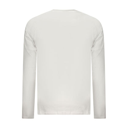 Back view of Norway 1963 White Cotton Men T-Shirt featuring long sleeves and crew-neck design with applique detailing.