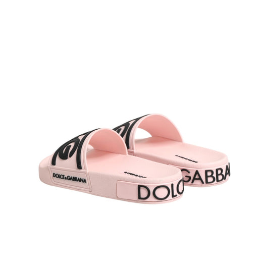 Dolce & Gabbana Pink Rubber Slides Sandals Beachwear Shoes