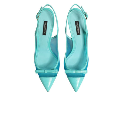 Dolce & Gabbana Blue Leather Mesh Heels Slingback Shoes