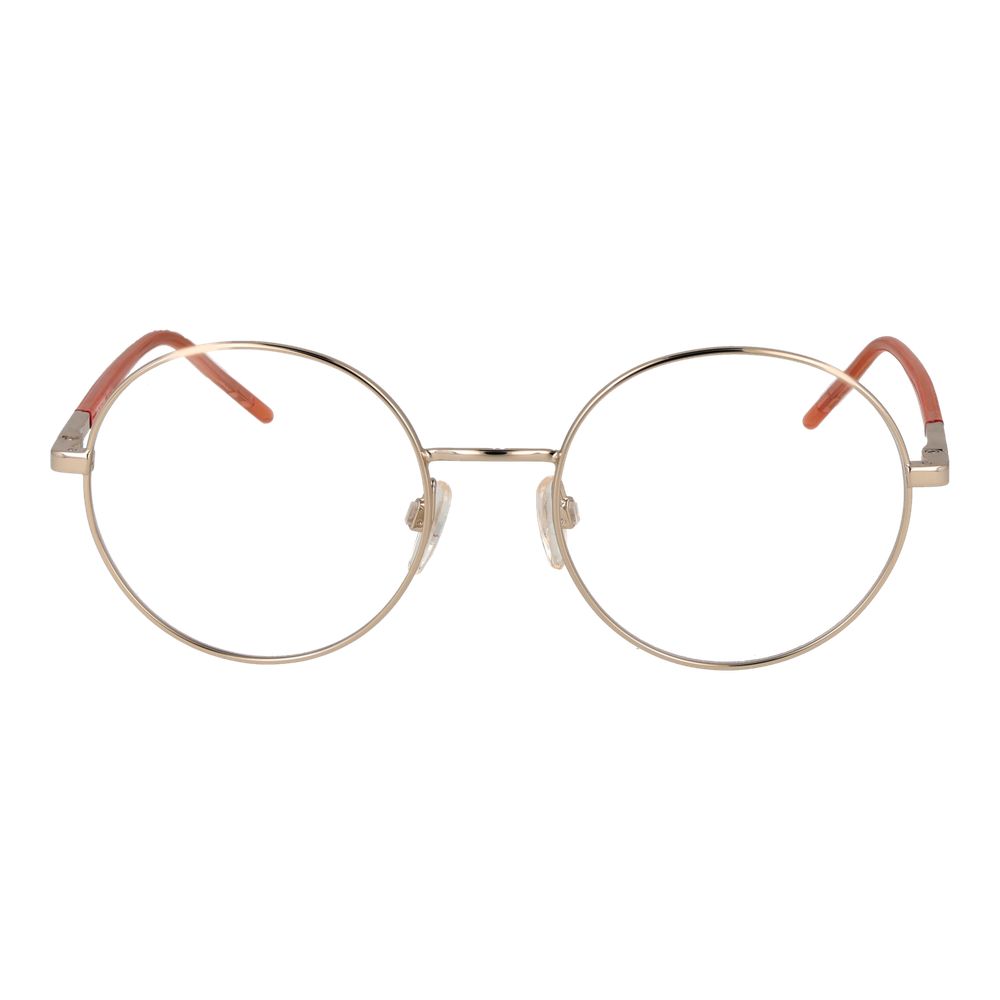 Love Moschino Gold Metal & Plastic Glasses (Frames) for women, round full-rim, 51-19-140 size, 100% UVA&UVB protection.