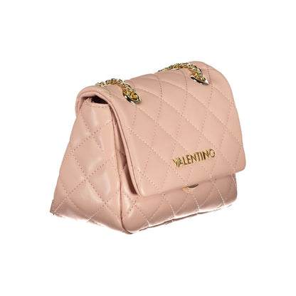 Pink Mario Valentino Pink Polyethylene Women Handbag with chain strap and Valentino logo, eco-conscious stylish design.