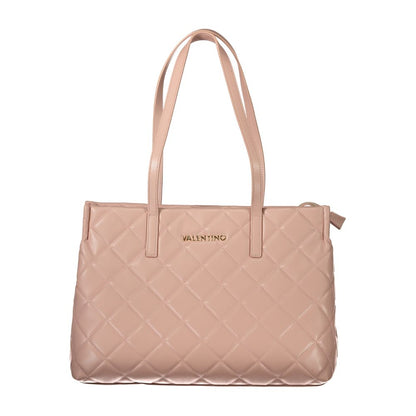 Mario Valentino Pink Polyethylene Handbag with quilted design, 2 handles, laptop compartment, central pocket, and zip closure.