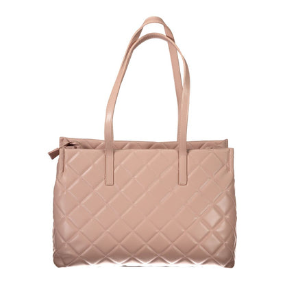 Mario Valentino Pink Polyethylene Handbag with 2 handles, laptop compartment, central pocket, contrasting details, zip closure, and logo.
