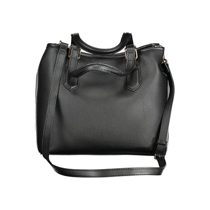 Mario Valentino Black Polyethylene Handbag with adjustable shoulder strap, two compartments, and logo.