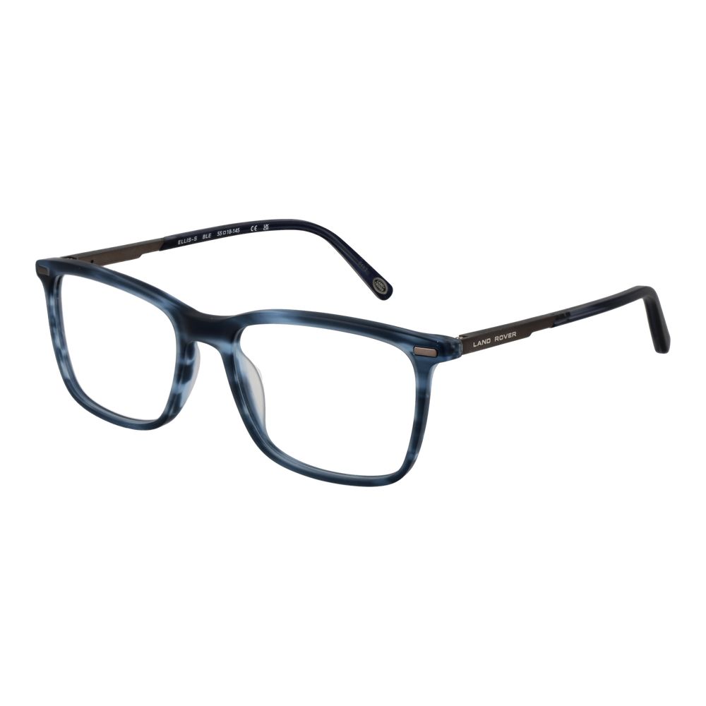 Land Rover Blue Acetate & Metal Glasses (Frames) for men in full-rim rectangle style with blue frame and demo lenses, 55mm width.