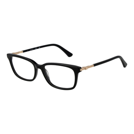 Guess Black Acetate Glasses (Frames) for women with full-rim rectangle style and spring hinge, includes branded case.