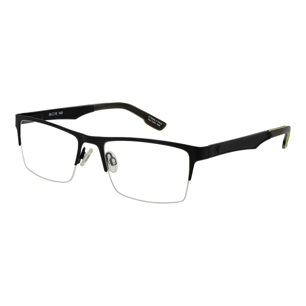 Spy Black Plastic Glasses (Frames) for men, half-rim style, black plastic frame with demo lenses, rectangular shape, spring hinge.