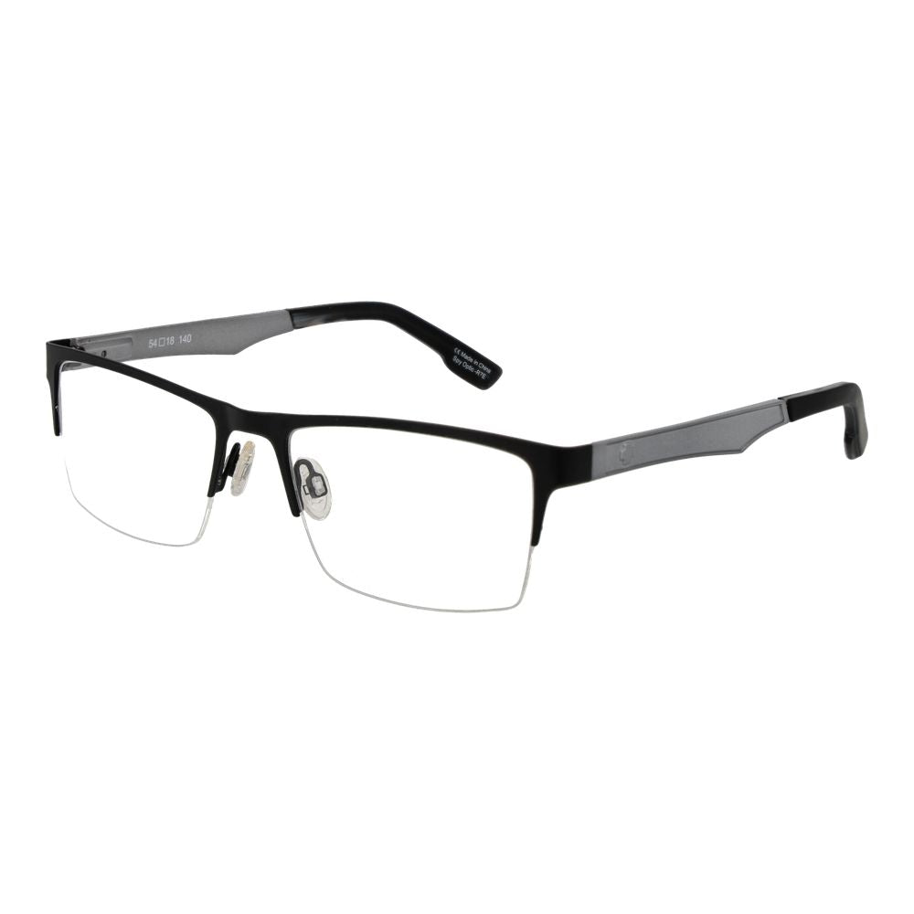 Spy Black Plastic Glasses (Frames) with unisex half-rim black frame, demo lenses, and spring hinge for comfortable wear.