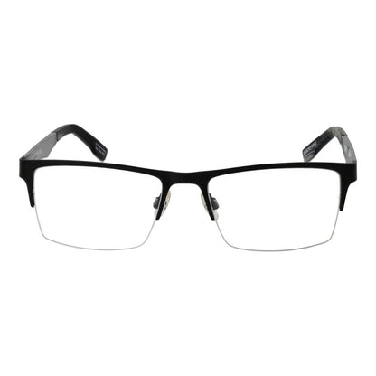Spy Black Plastic Glasses (Frames) with half-rim black plastic frame, demo lenses, spring hinges, and rectangle style for unisex.