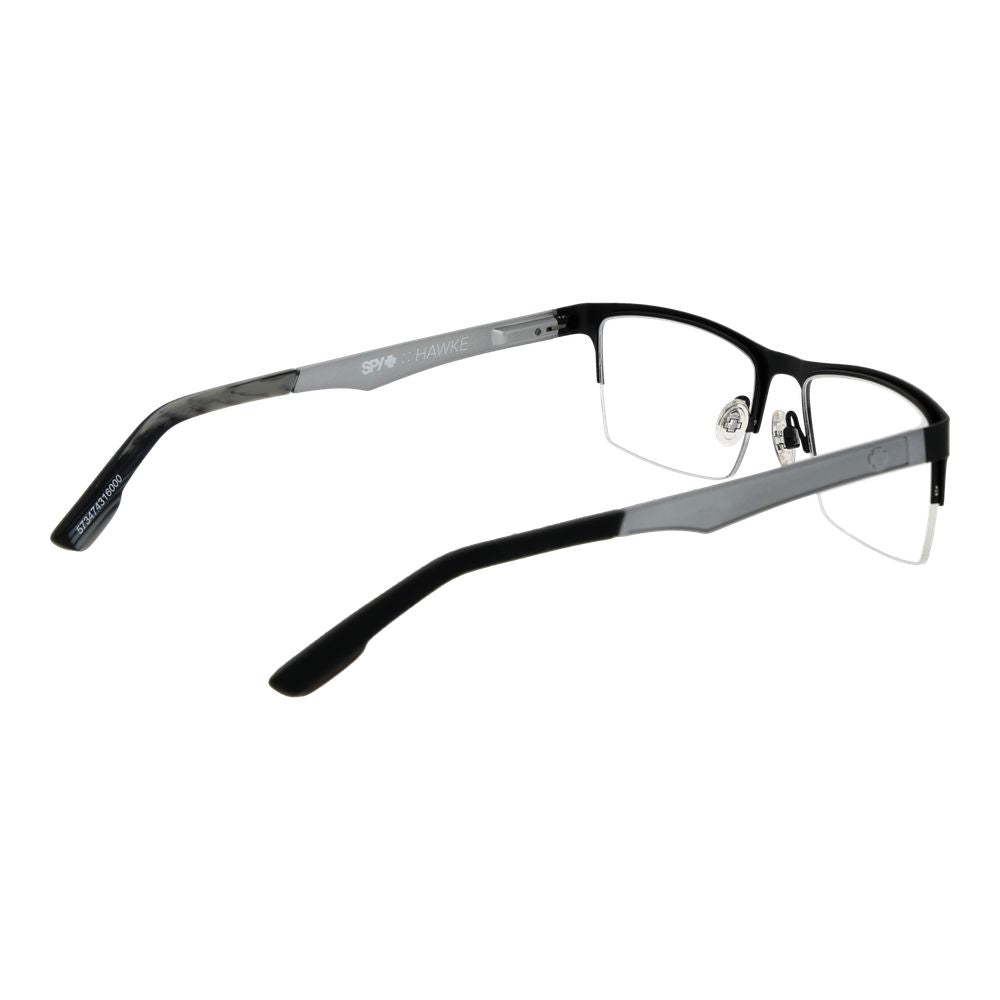 Spy Black Plastic Glasses (Frames) rectangle style half-rim unisex eyewear with branded pouch and demo lenses.
