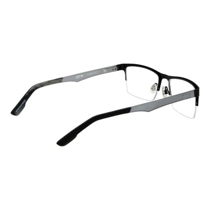 Spy Black Plastic Glasses (Frames) rectangle style half-rim unisex eyewear with branded pouch and demo lenses.