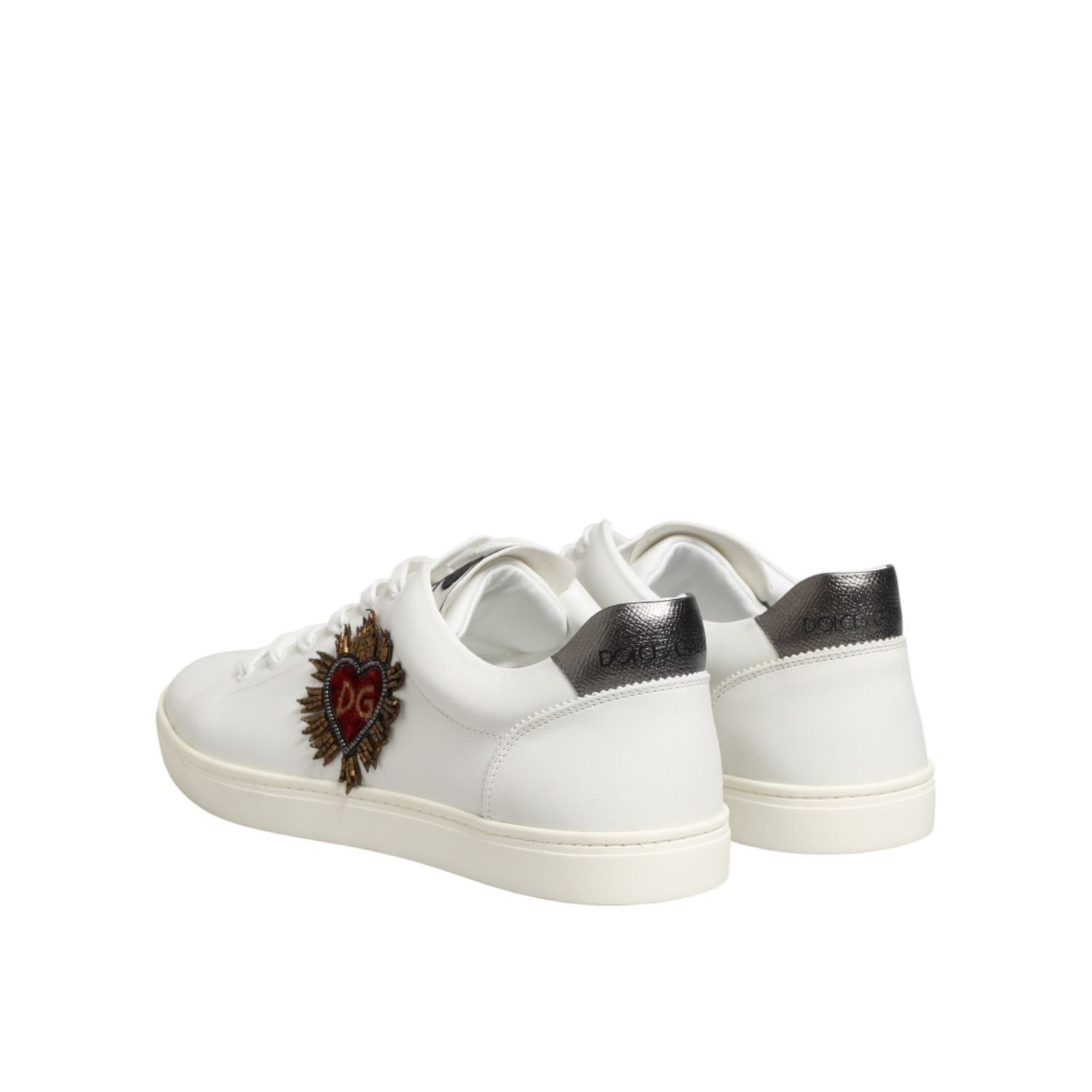 Dolce & Gabbana White Leather Heart Embellished Sneakers Shoes