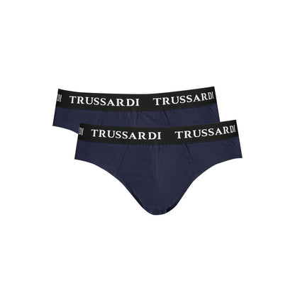 Trussardi Blue Cotton Underwear, bi-pack slips with branded elastic waistband, featuring logo print.