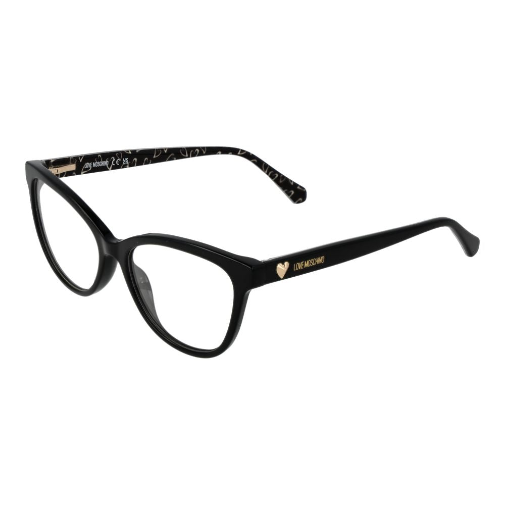 Love Moschino Black Acetate Glasses (Frames) for women, full-rim cat eye style with spring hinge, includes branded case.