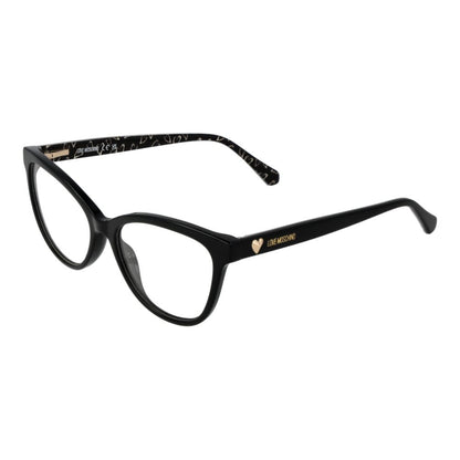 Love Moschino Black Acetate Glasses (Frames) for women, full-rim cat eye style with spring hinge, includes branded case.