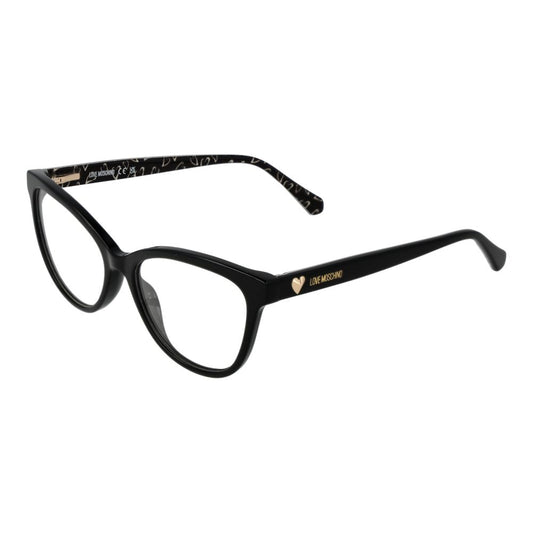 Love Moschino Black Acetate Glasses (Frames) for women, full-rim cat eye style with spring hinge, includes branded case.
