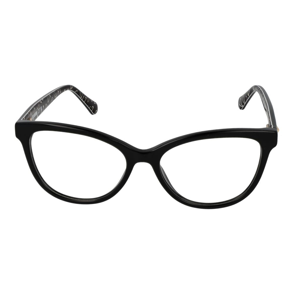 Love Moschino Black Acetate Glasses (Frames) for women, full-rim cat eye style with acetate frame, demo lenses, and spring hinge.