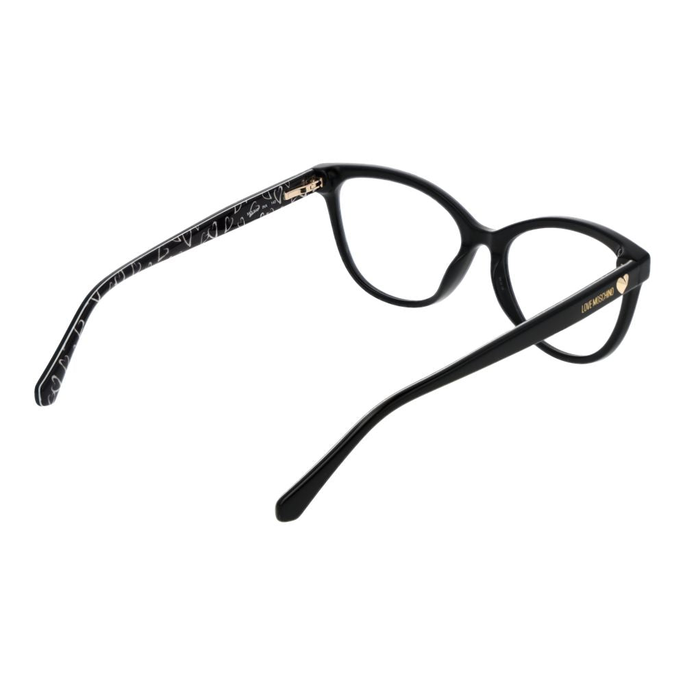 Love Moschino Black Acetate Glasses (Frames) with full-rim cat-eye design in black acetate and spring hinge, no UV protection, 54mm lenses width.