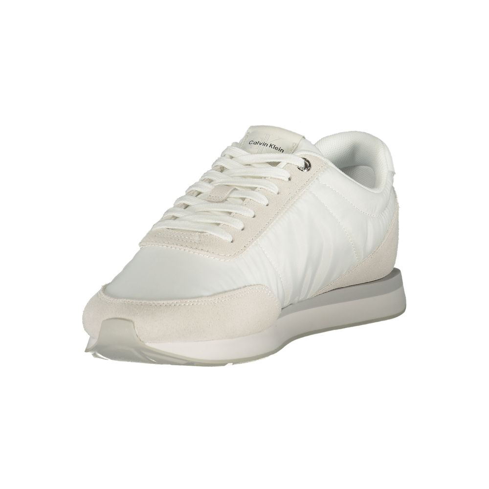 Calvin Klein White Polyester Men Sneaker with grey accents and embroidered logo, featuring a removable footbed for tailored comfort.