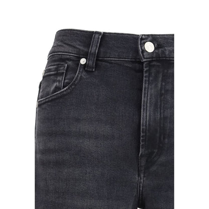 7FOR Black Cotton Straight-Leg Jeans