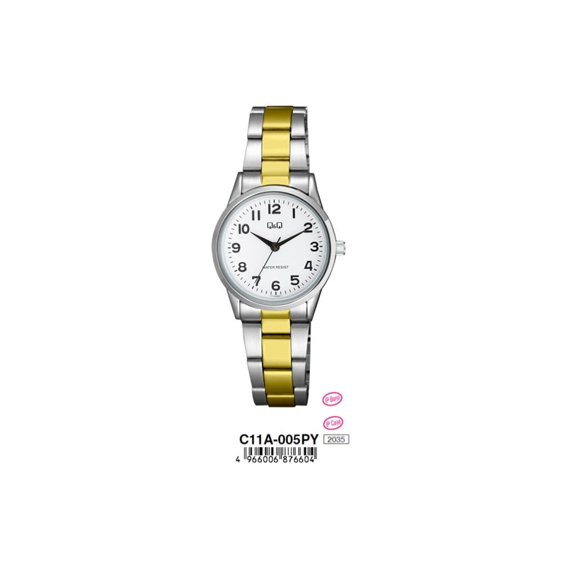 Q&Q Mod. GENT DAY & DATE wristwatch with metal strap, day and date functions, water resistant to 5 ATM, official packaging included.