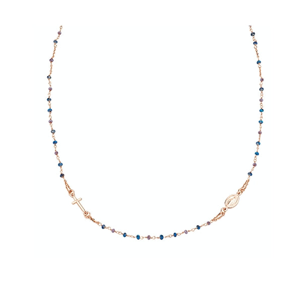 AMEN JEWELRY Mod. CRO10RBLTO3 elegant gold-toned necklace with blue bead accents and cross charm