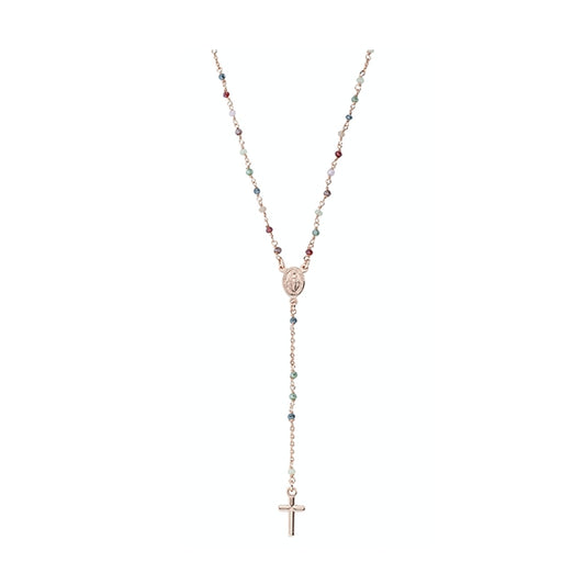 AMEN JEWELRY Mod. CRO25RMU4 rosary necklace with colorful beads and cross pendant