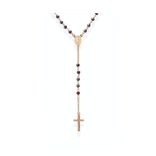 AMEN JEWELRY Mod. CRORA4 rosary necklace with cross detail on a white background.