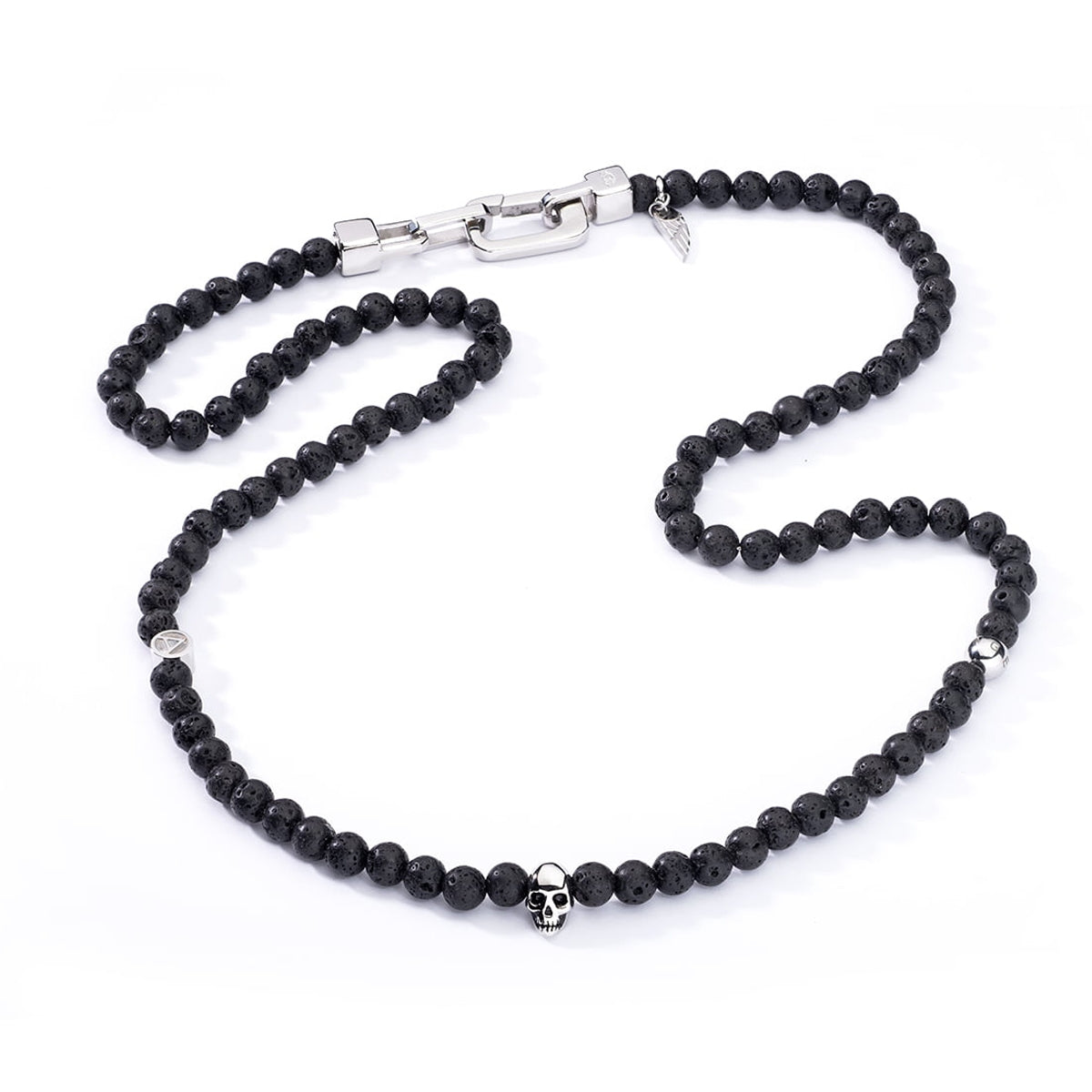 AN JEWELS JEWELRY Mod. AA.C255SBK black beaded necklace with skull pendant on white background