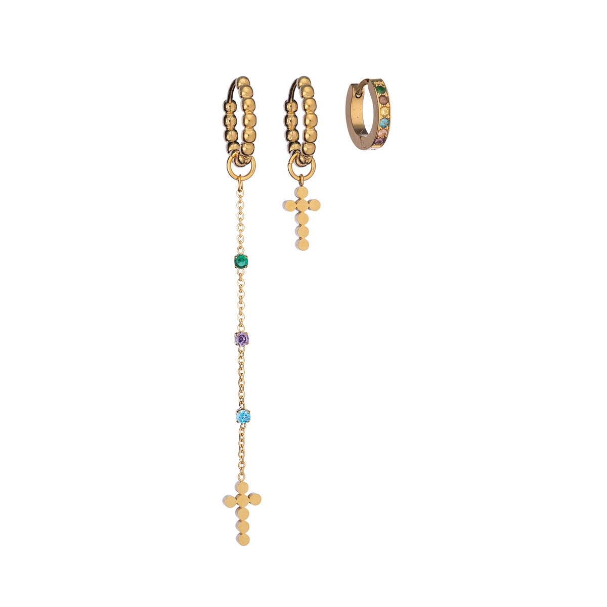 AN JEWELS JEWELRY Mod. AB.EP014 gold earrings with delicate cross and gemstone detailing.