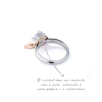 AN JEWELS JEWELRY Mod. AL.RLFY01-9 silver and rose gold ring with crystal charm, promoting self-love and confidence.