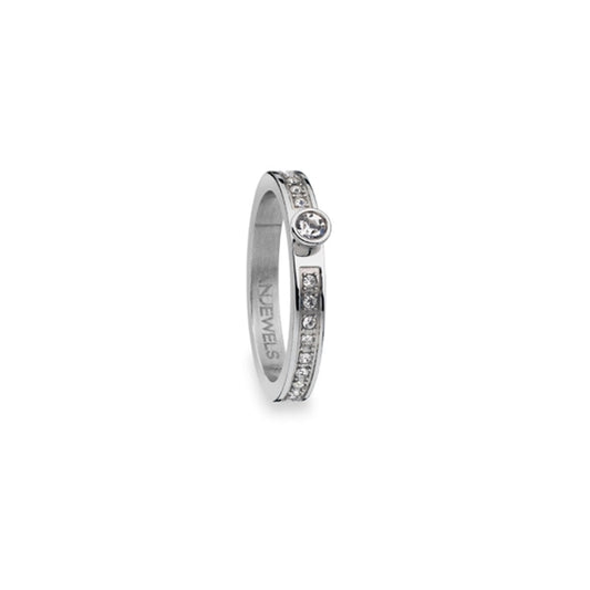 Alt Tag: AN JEWELS JEWELRY Mod. AR.R1NS01SC-7 elegant silver ring with sparkling gemstones and intricate design