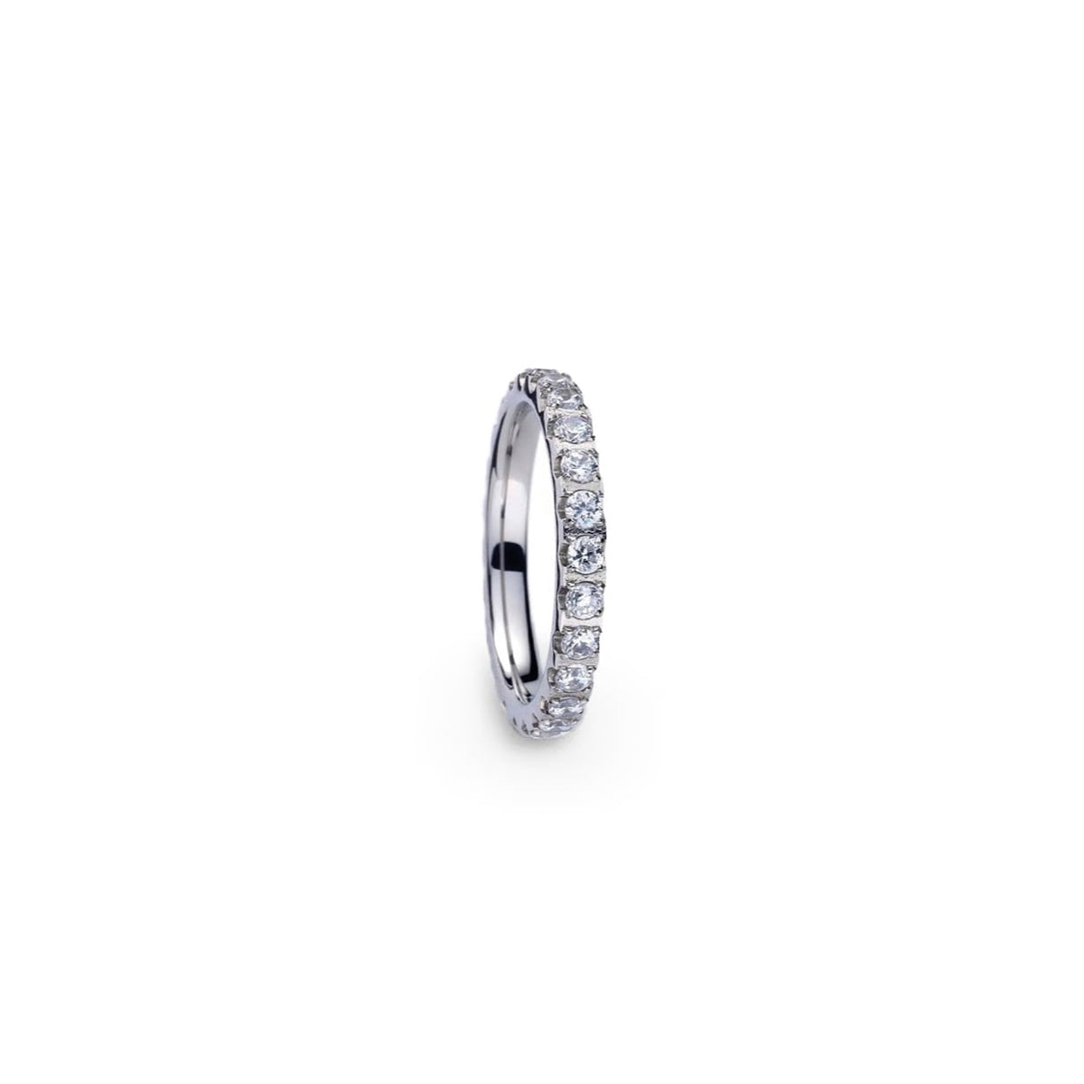Alt Tag: Elegant AN JEWELS JEWELRY Mod. AR.R1NS10SCZ-8 silver ring with sparkling stones on white background