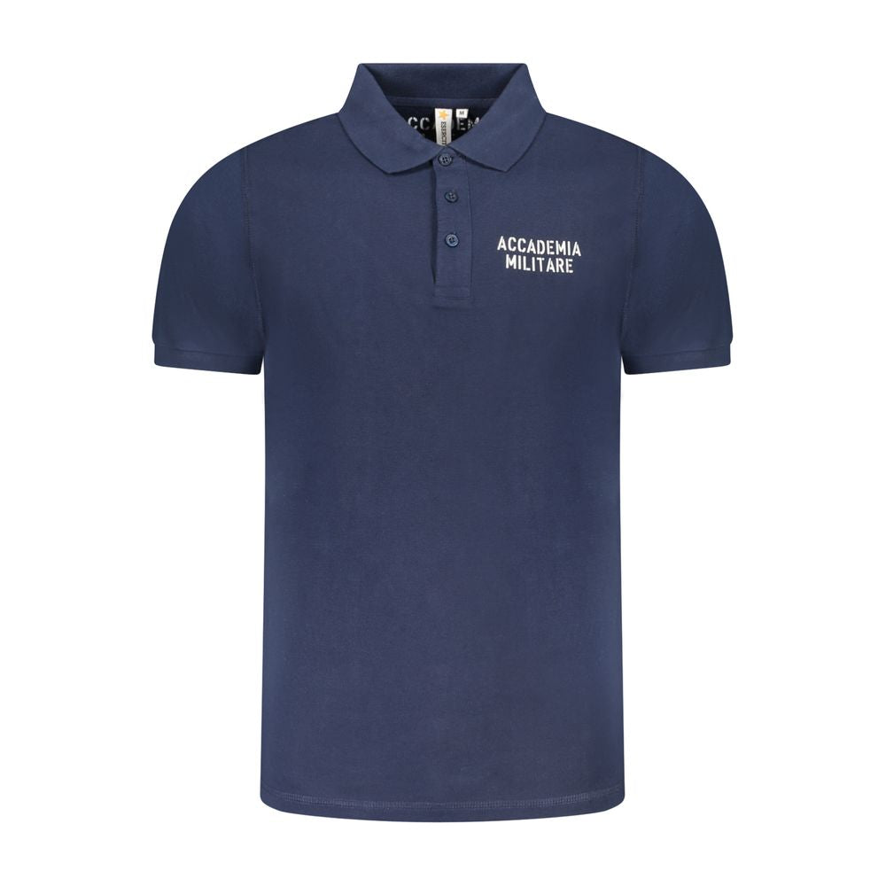 Accademia Militare Blue Cotton Polo Shirt with short sleeves, 3 buttons, contrast logo, in blue color.
