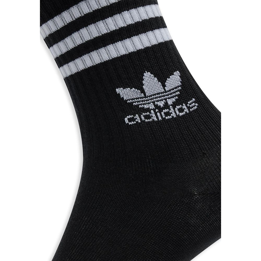 Adidas Black Cotton Sock with classic white stripes, featuring a blend of cotton, polyester, spandex, and polyamide for men | Fall/Winter collection