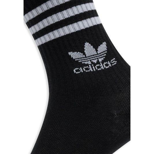 Adidas Black Cotton Sock with classic white stripes, featuring a blend of cotton, polyester, spandex, and polyamide for men | Fall/Winter collection