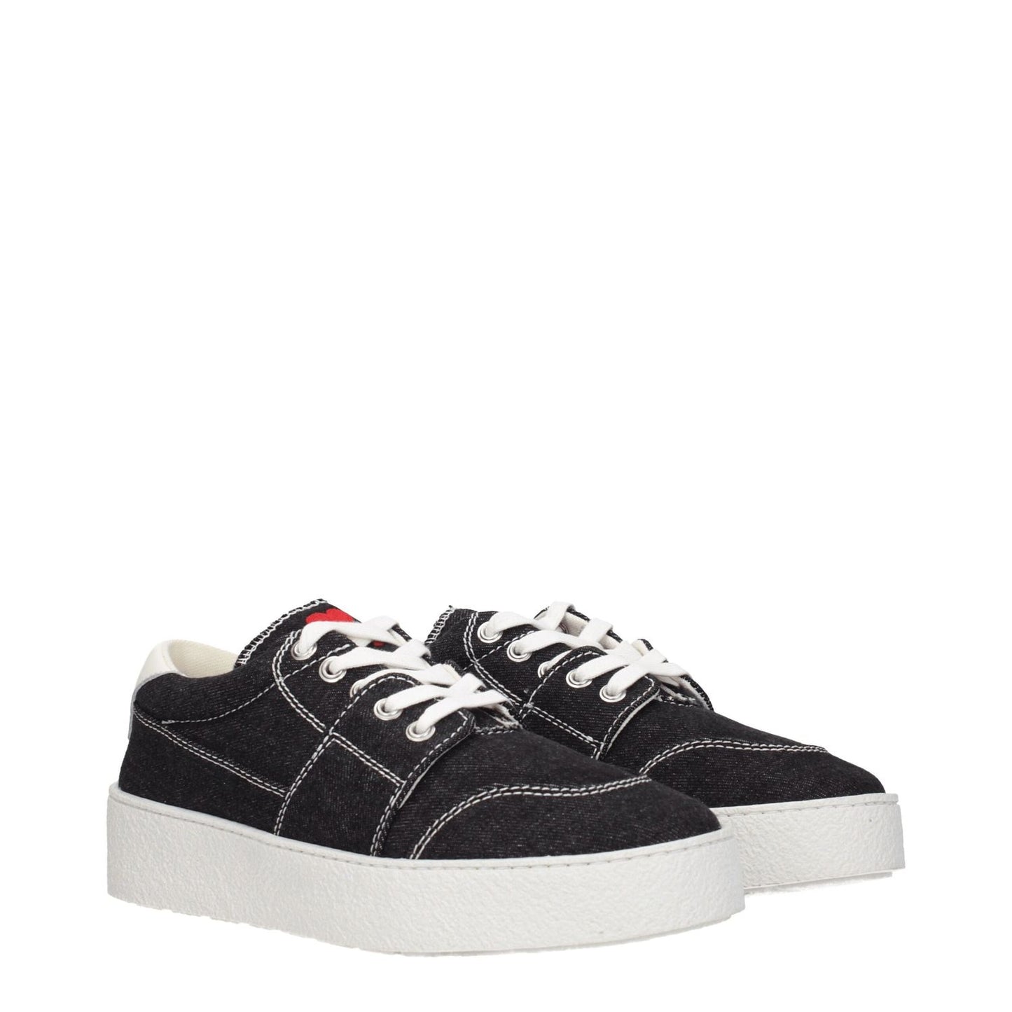 Ami Paris Black Fabric Low Top Sneakers with lace-up closure and rubber sole, featuring a front detail and back logo.