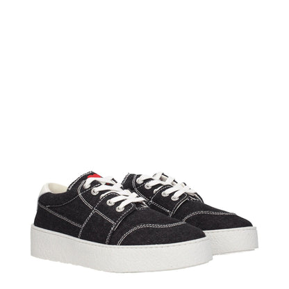 Ami Paris Black Fabric Low Top Sneakers with lace-up closure and rubber sole, featuring a front detail and back logo.