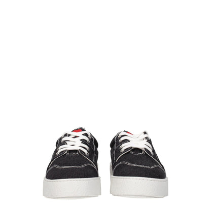 Ami Paris Black Fabric Low Top Sneakers, featuring front detail and back logo, with lace-up closure, rubber sole, and round toe design.