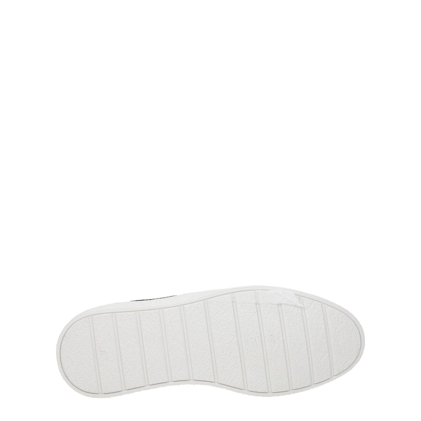 Sole view of Ami Paris Black Fabric Low Top Sneakers with rubber sole and mid heels.