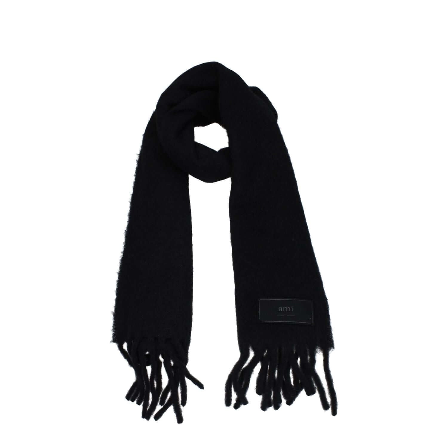 Ami Paris Black Leather Scarf