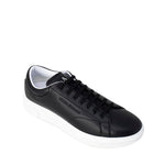 Armani Exchange Black Leather Sneaker with logo embossed, minimalist design, and flat sole for men's fashion.
