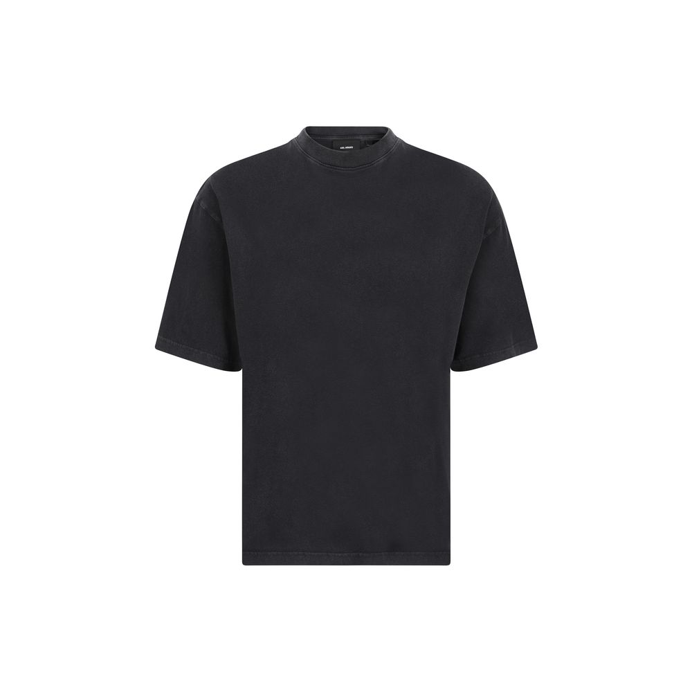 Axel Arigato Gray Cotton T-Shirt with oversized fit and ribbed collar, featuring iconic logo on the back, made in Portugal.
