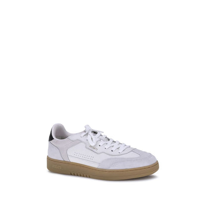 Axel Arigato White Calf Leather Bos Taurus Low Top Sneakers with suede accents and cushioned fit, featuring side perforations for breathability.