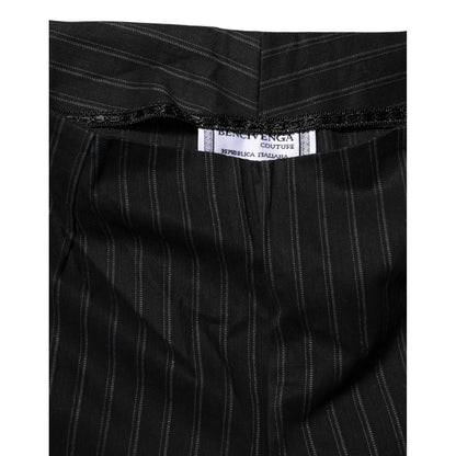 BENCIVENGA Black Wool Blend Pinstripe Straight Leg Pants