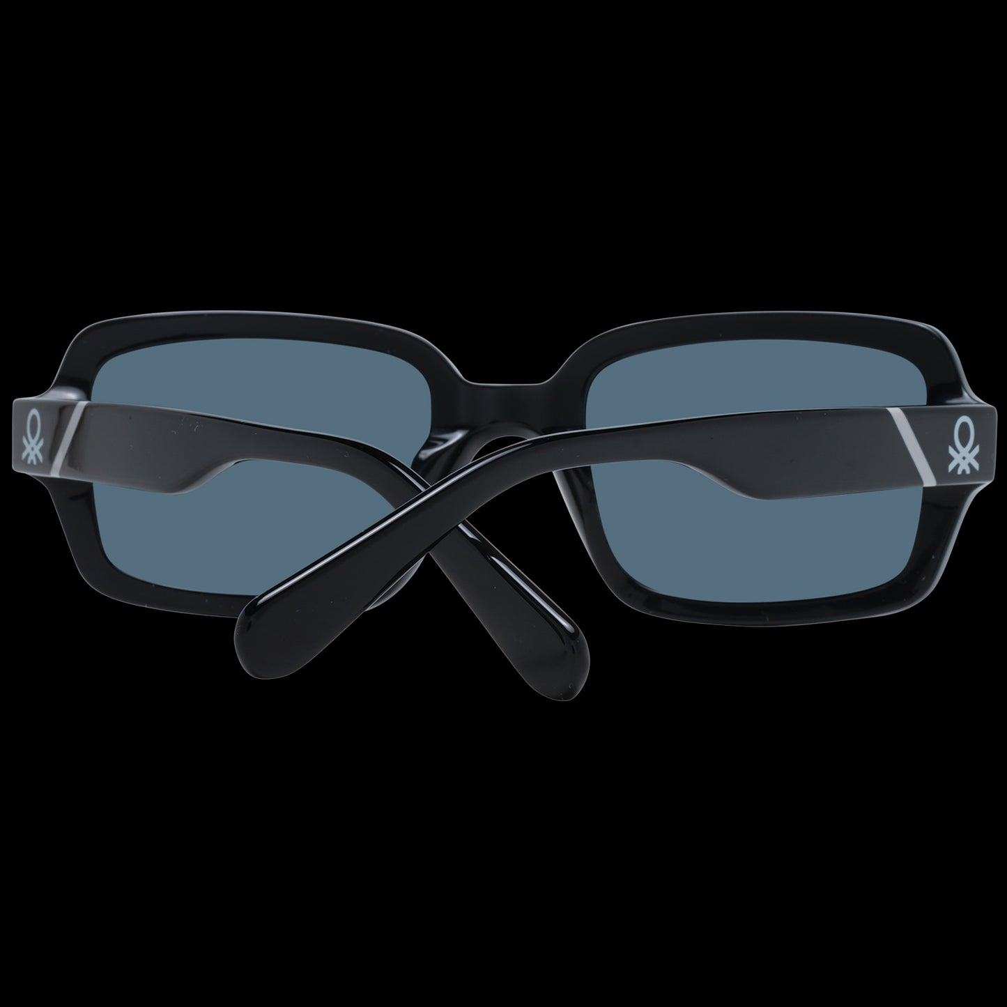BENETTON MOD. BE5056 52001 Gent sunglasses with black frame and blue lenses, shown from the back view against a black background.