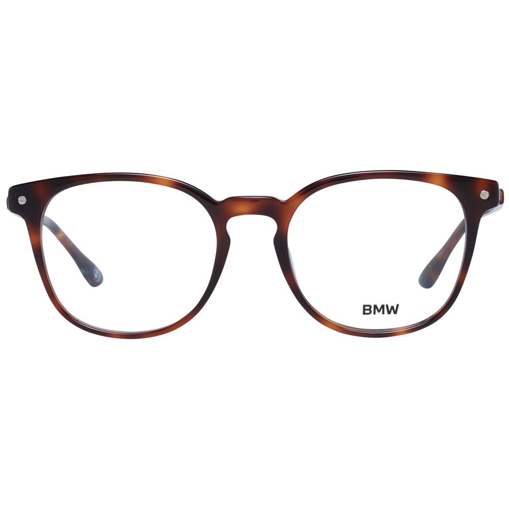 BMW Brown Men Glasses Frame, brown full-rim round style plastic eyewear for men, includes branded case, size 52-19-145 mm, non-prescription lenses
