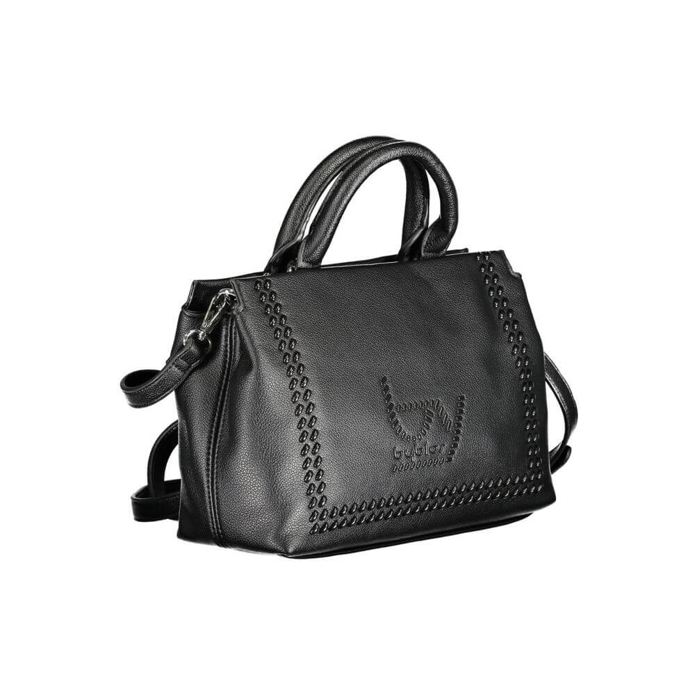 BYBLOS Black Polyethylene Handbag with dual handles, adjustable strap, multiple compartments, and logo detailing.